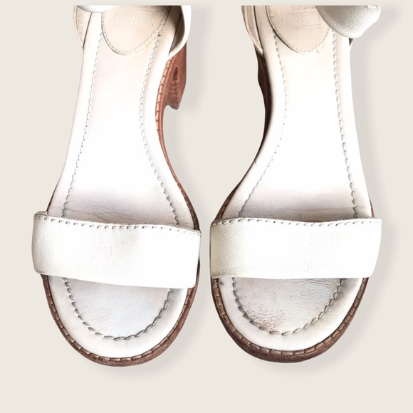 Frye White Brielle Zip Wood Block Genuine Leather Casual Ankle Sandals/Heels - Picture 12 of 16